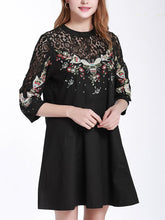 Load image into Gallery viewer, Heavy Embroidery Lace Stitching Slim Slimming Seven-point Sleeve Bottom SkirtV