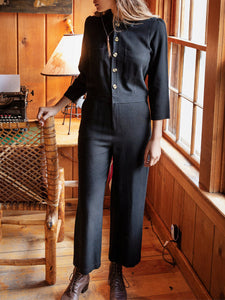 Fashion Casual Long Sleeve Buttoned Pocket Jumpsuit