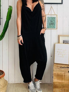 Solid Color Pockets Casual Jumpsuits