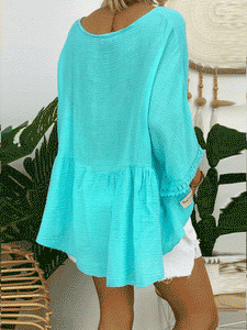 Deep V Solid Color Blouses