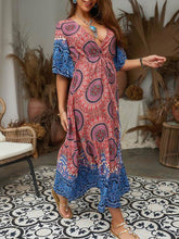 Load image into Gallery viewer, Printed Drawstring Waist V-Neck Maxi Dresses