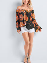 Load image into Gallery viewer, Flared Sleeve Printed Shoulder Top