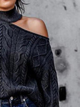 Load image into Gallery viewer, Twisted High Neck Pullover Off-The-Shoulder Knitted Sweater