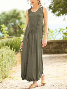 Beach Strap Round Neck Waist Casual Dress