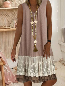 V-Neck Vest Lace Dress