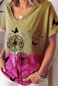 Casual Loose Dandelion Print T-Shirt