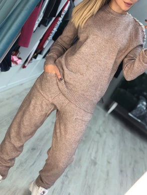 Round Neck Knit Casual Two-piece Suit