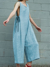 Load image into Gallery viewer, Solid Color Cotton Linen Sleeveless Wide Leg Jumpsuits