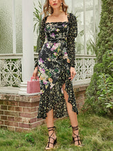 Load image into Gallery viewer, Gigot Sleeve Ruffle Hem Floral Print Midi Dress