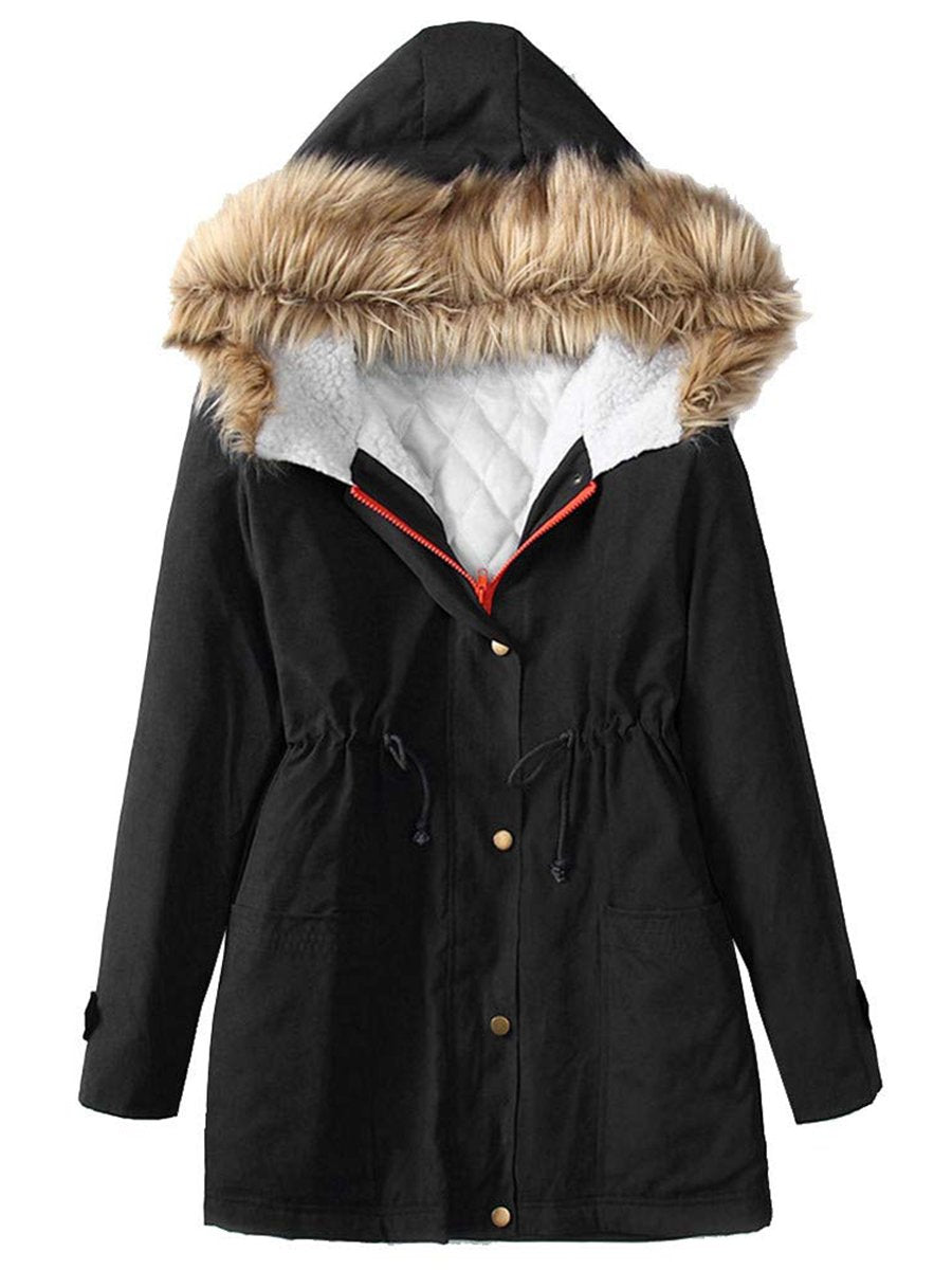 Plus Velvet Thick Warm Hooded Fur Collar Coat