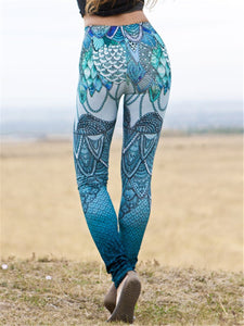 Feather Scale Print High Waist Sports Yoga Leggings