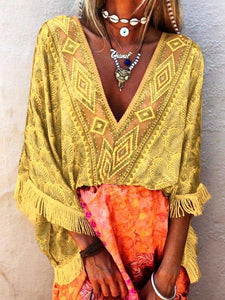 Women's V Neck Boho Tops Holiday Blouses