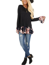 Load image into Gallery viewer, Long Bell Sleeve Top With Navy Floral Print Contrast