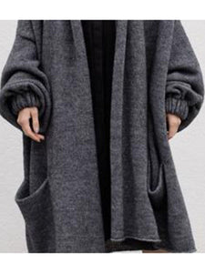 Solid Color Lantern Sleeves Long Sweater Coat