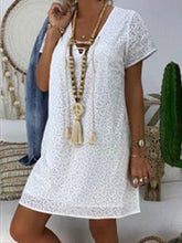 Load image into Gallery viewer, Short Sleeve Casual V-neck Lace Dress