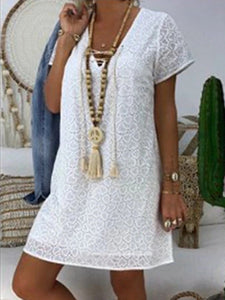 Short Sleeve Casual V-neck Lace Dress