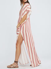 Load image into Gallery viewer, Women Casual Striped V-neck Long Sleeve Loose Pocket Maxi Dress