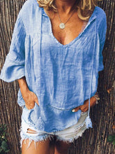 Load image into Gallery viewer, Casual Basic V-neck Cropped Sleeve Top