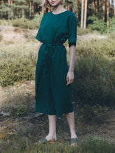 Load image into Gallery viewer, Solid Color Linen Lace-Up Jumpsuit with Pockets