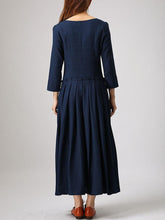 Load image into Gallery viewer, Cotton and Linen Casual Button Long Sleeve Dress