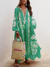 Load image into Gallery viewer, Women Printed Boho Dress V Neck Holiday Maxi Dresses