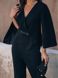 Solid Color Fashion V-Neck Jumpsuit