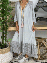 Load image into Gallery viewer, V-neck Lace Stitching Maxi Dress