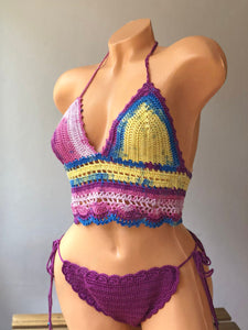 Retro Sexy Personality Knit Contrast Halter Bikini