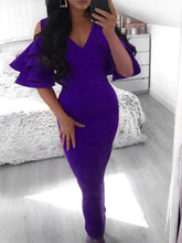 Load image into Gallery viewer, V-Neck Strapless Horn Long-Sleeved High Waist Slim Evening Dress