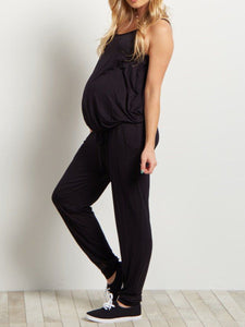 Solid Color Suspender Casual Maternity Jumpsuit