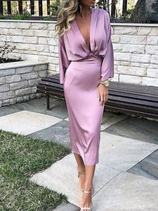 Sexy Deep V Lon Sleeve Slim  Evening Dresses