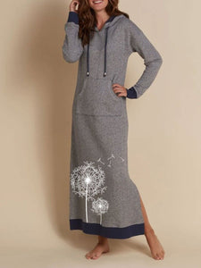 Printed Loose Hooded Long Sleeve Dress