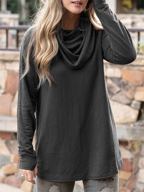 Plus Size Cowl Neck Vintage Long Sleeve Casual Tops