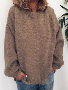 Khaki Knit Crew Neck Casual Sweater