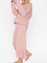 Load image into Gallery viewer, Solid Color Round Neck Knitted Hooded Top Pants Two-piece Suit