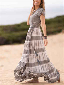 Romantic Bohemian Casual Loose Color Block Tie Dye Dress