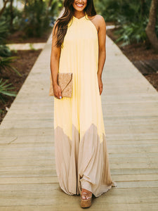 Women Bohemian Contrast Backless Sleeveless Maxi Dress