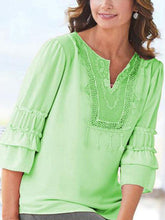 Load image into Gallery viewer, Women Casual Lace V Neck Half Sleeves Shirt