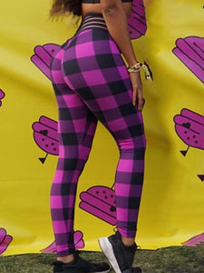 Sexy High Waist Plaid Yoga Track Pants