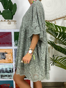 Lace Mid Sleeve Mini Dress