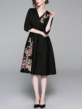 Load image into Gallery viewer, Temperament V-neck Lace Dress Exquisite Embroidered Dress