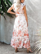 Load image into Gallery viewer, Round Neck Ruffle Print Maxi Dress