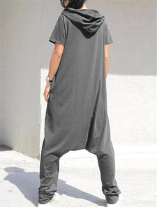 Casual Loose Short Sleeve Hoodie Harem Pants Jumpsuit