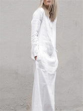 Load image into Gallery viewer, Casual Loose Long Sleeve V-Neck Pocket Linen Maxi Dress