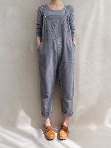 Casual Cotton Denim Linen Overalls Jumpsuit