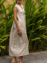 Load image into Gallery viewer, Women Linen Dress Casual V-neck Sleeveless Maxi Dress