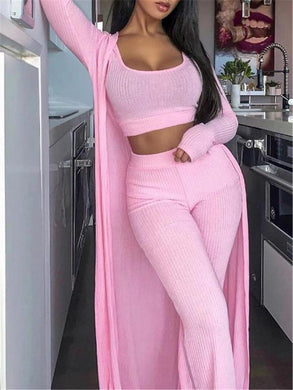 Solid Color Sexy Umbilical Slim Top With High Waist Wide Leg Pants Women'S Suit