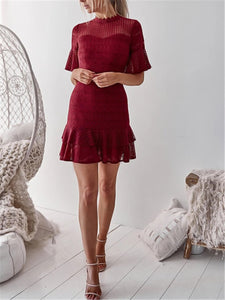 Lace Panel Tiered Ruffled Mini Dresses