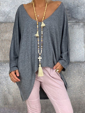 Casual Solid Color V-Neck Loose Top