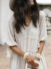 Load image into Gallery viewer, Boho Mid-sleeved Tassel V-neck Loose Midi Dress